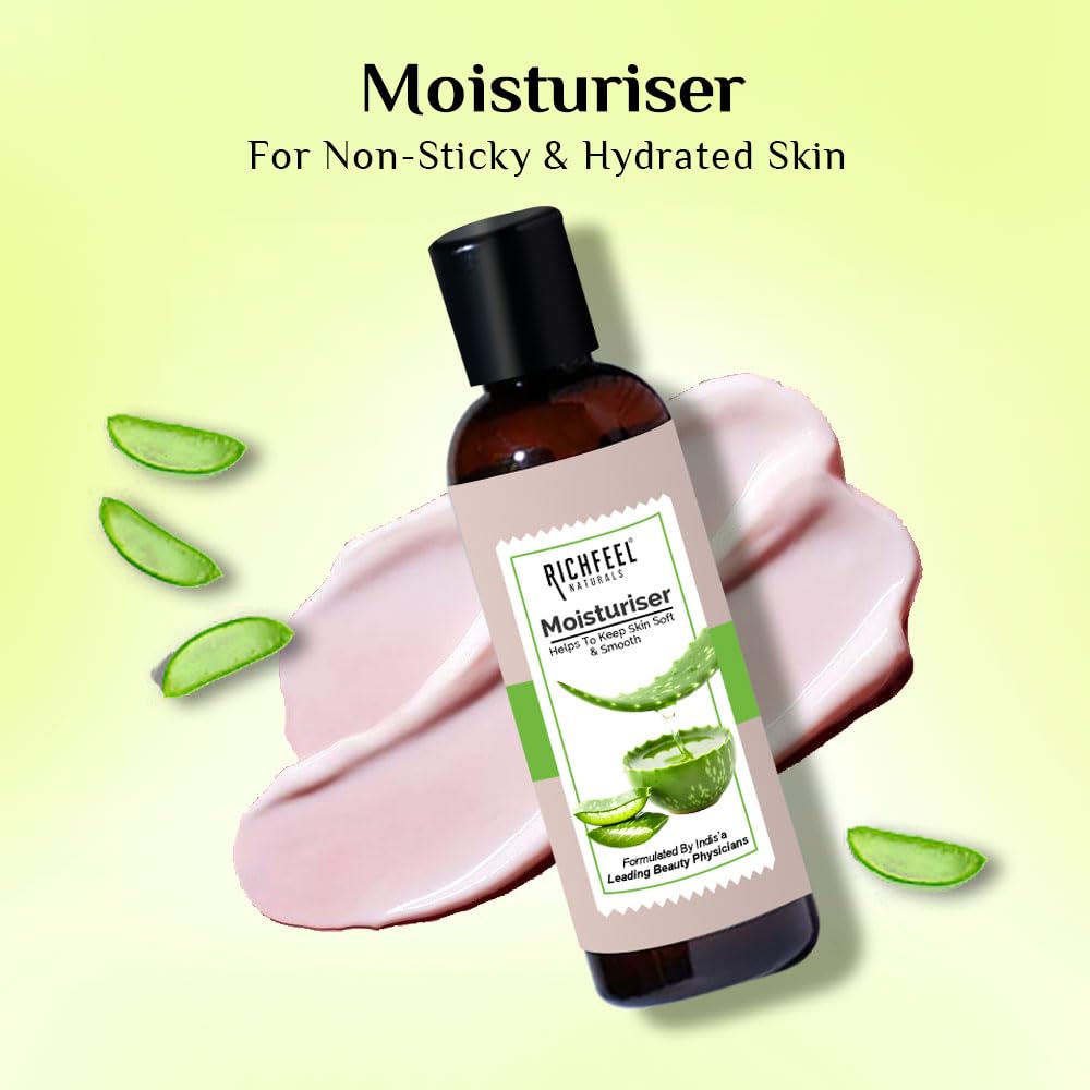 Richfeel Moisturizer Enriched With Aloe Leaf Juice | Lightweight Moisturiser | For Hydrated & Glowing Skin | Non-Sticky, Spreads Easily & Instantly Absorbs | For All Skin Types | 100 ml