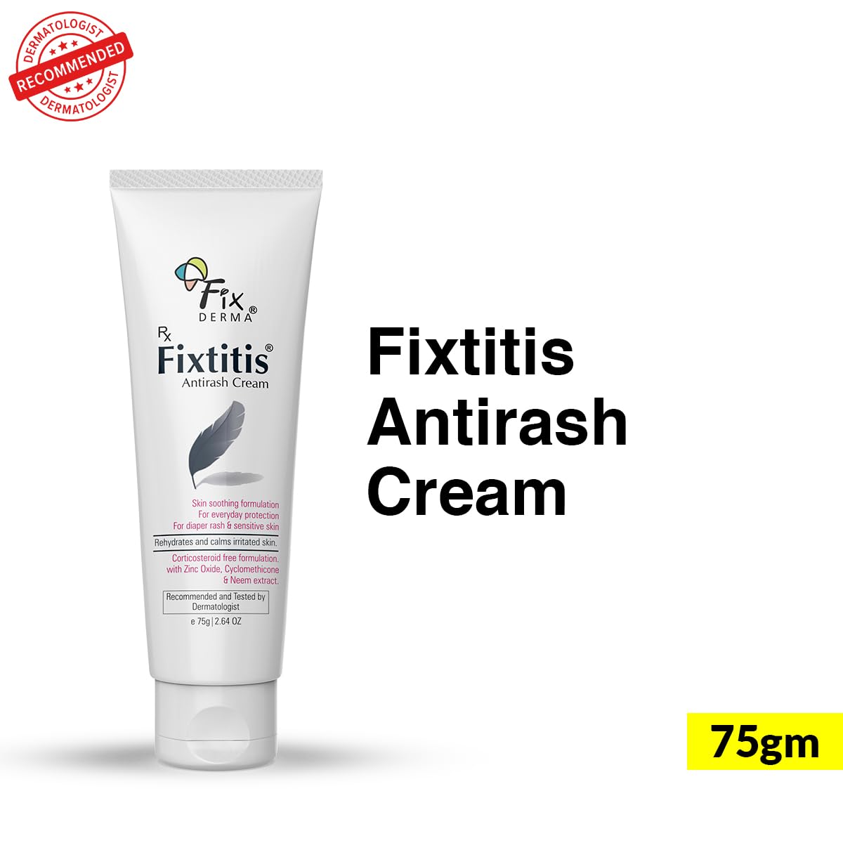 Fixderma 15% zinc oxide Fixtitis Anti Rash Cream | Diaper rash cream for baby | Softening the Rough Skin, Soothing and Healing | Rash Cream for Sensitive Skin - 75 gm