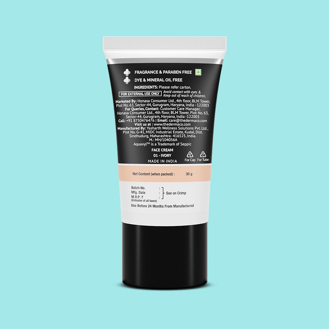 The Derma Co 2% Niacinamide Hydrating Bb Cream With 1% Hyaluronic Acid Complex & Aquaxyl, Medium, Matte, All Skin Type - 30 Gm | 01 - Ivory