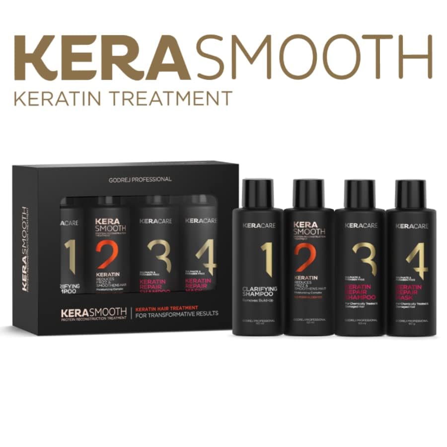 Godrej Professional Kerasmooth Keratin Treament - No Formaldehyde - Monodose, 60Ml X 4 Bottles, All