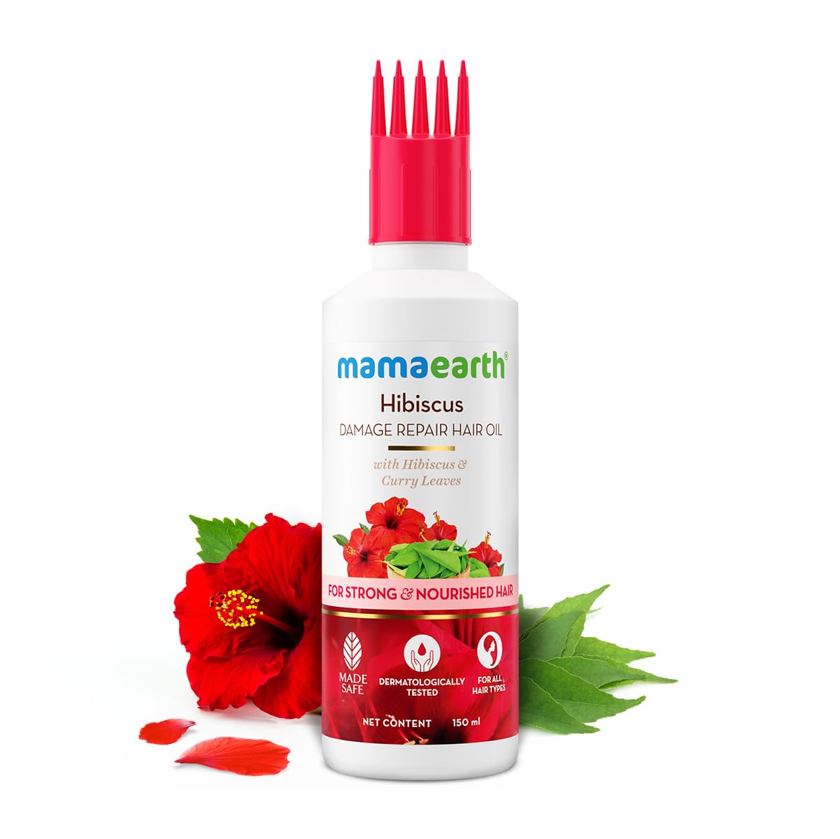 Mamaearth Hibiscus Damage Repair Hair Oil with Hibiscus & Curry Leaves for Strong & Nourished Hair|Repairs Rough, Dry & Damaged Hair|Makes Hair Smooth & Frizz Free|Suitable For All Hair Types (150ml)