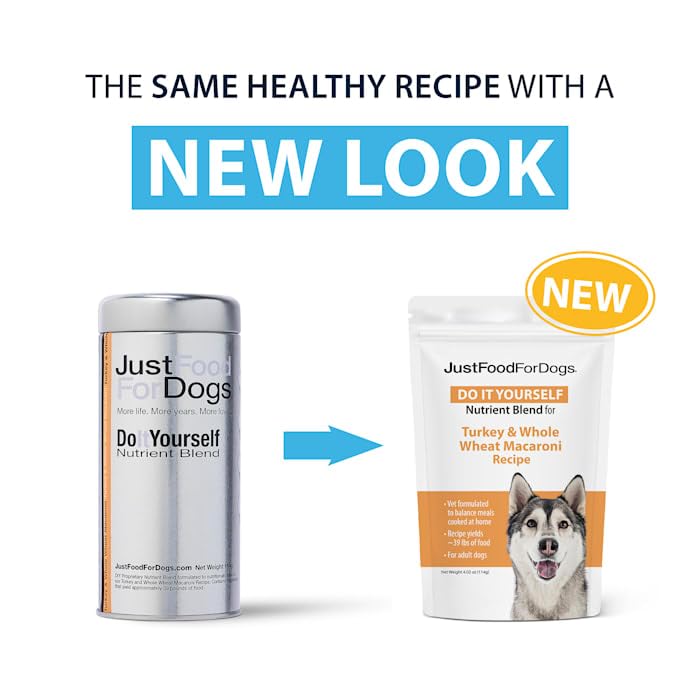 JustFoodForDogs DIY Nutrient Blend for Homemade Dog Food, Turkey & Whole Wheat Macaroni Recipe, 4.02oz Turkey & Macaroni 4.02 Ounce (Pack of 1)