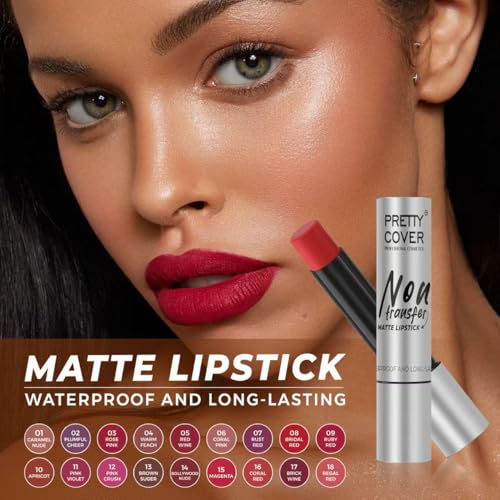 PRETTY COVER Non-Transfer Matte Lipstick | Long-Lasting, Smudge-Proof & Waterproof | Intense Color Payoff with Lightweight Formula for All-Day Wear (PEACH RED)