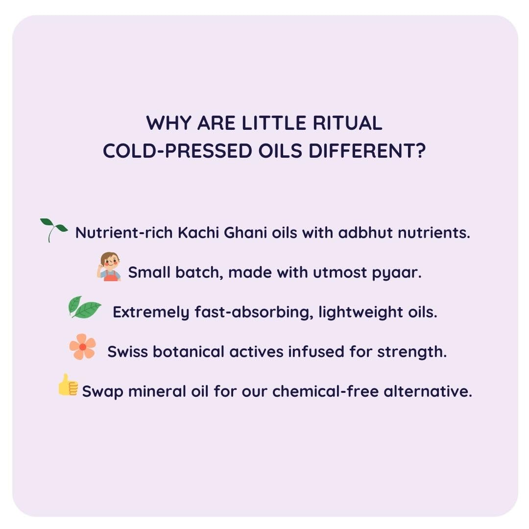 Little Rituals BLACK SESAME - BABY MASSAGE OIL Certified Organic, Wood Cold-Pressed for Skin and Hair with SWISS Plant Actives - 200 ml. Dermatologist Tested by Pediatrics, Mild & Gentle & Safe