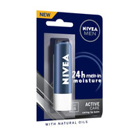 NIVEA Men 24 H melt-in mpisture Active Care clearing Lip Balm, SPF 15 & NIVEA Lip Balm, Fruity Strawberry Shine,4.8 g (Pack of 2)