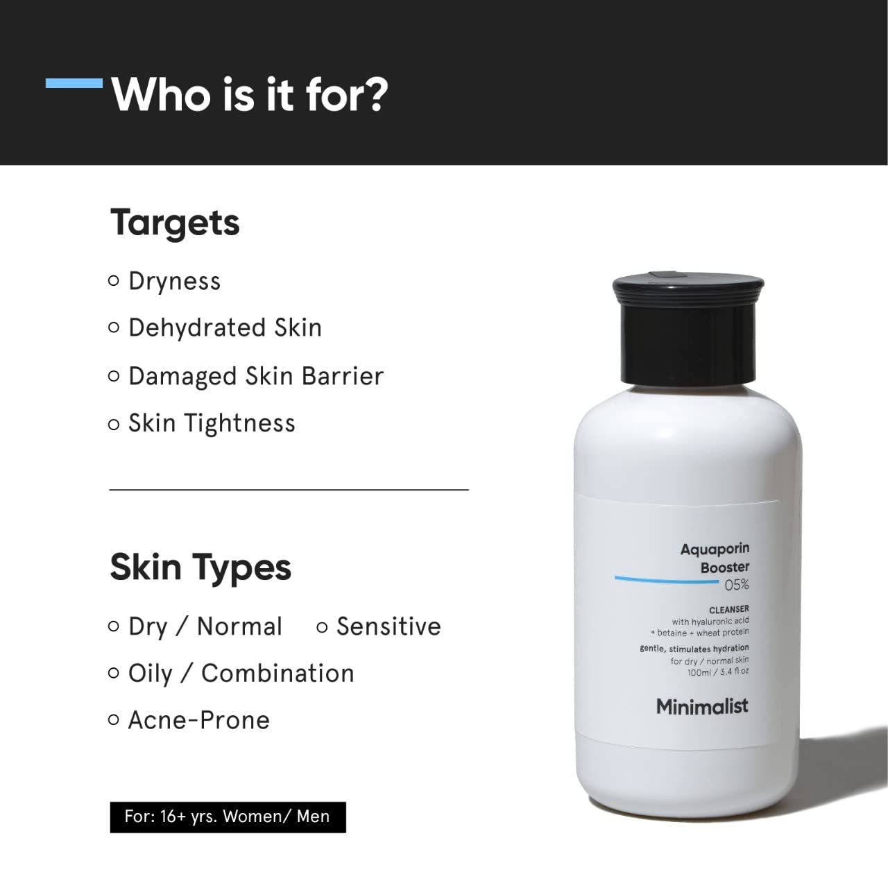 Minimalist 5% Aquaporin Booster | Face Wash For Dry Skin with Hyaluronic Acid | Hydrating | Sulphate Free | Non- drying Cleanser | For Women & Men (100 ml)