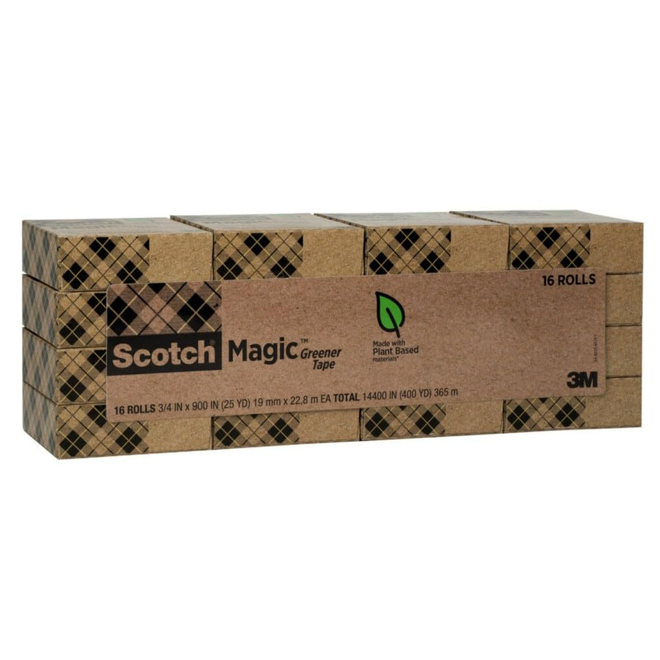 Scotch Magic Greener Tape, Invisible Tape for Fixing Paper, Office Supplies and Back to School Supplies, 0.75 in .x 900 in., 16 Rolls
