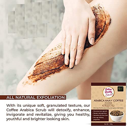 Online Quality Store Arabica A+++ Raw Coffee Powder Body Scrub, 100 g |Tan Removal |Coffee Powder for Skin & Hair| Paraben & SLS Free |coffee powder for face whitening (100g, Pack of 1)