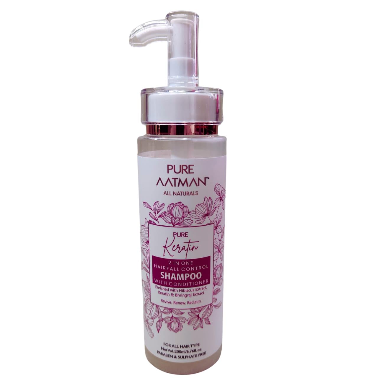 Pure Aatman Keratin Anti Hair Fall Shampoo Reduces Up to 100% Dandruff and Strengthens Hair With Bhringraj Extract & Hibiscus Extract Reduces Hair Breakage improves Scalp Health - 200 ml