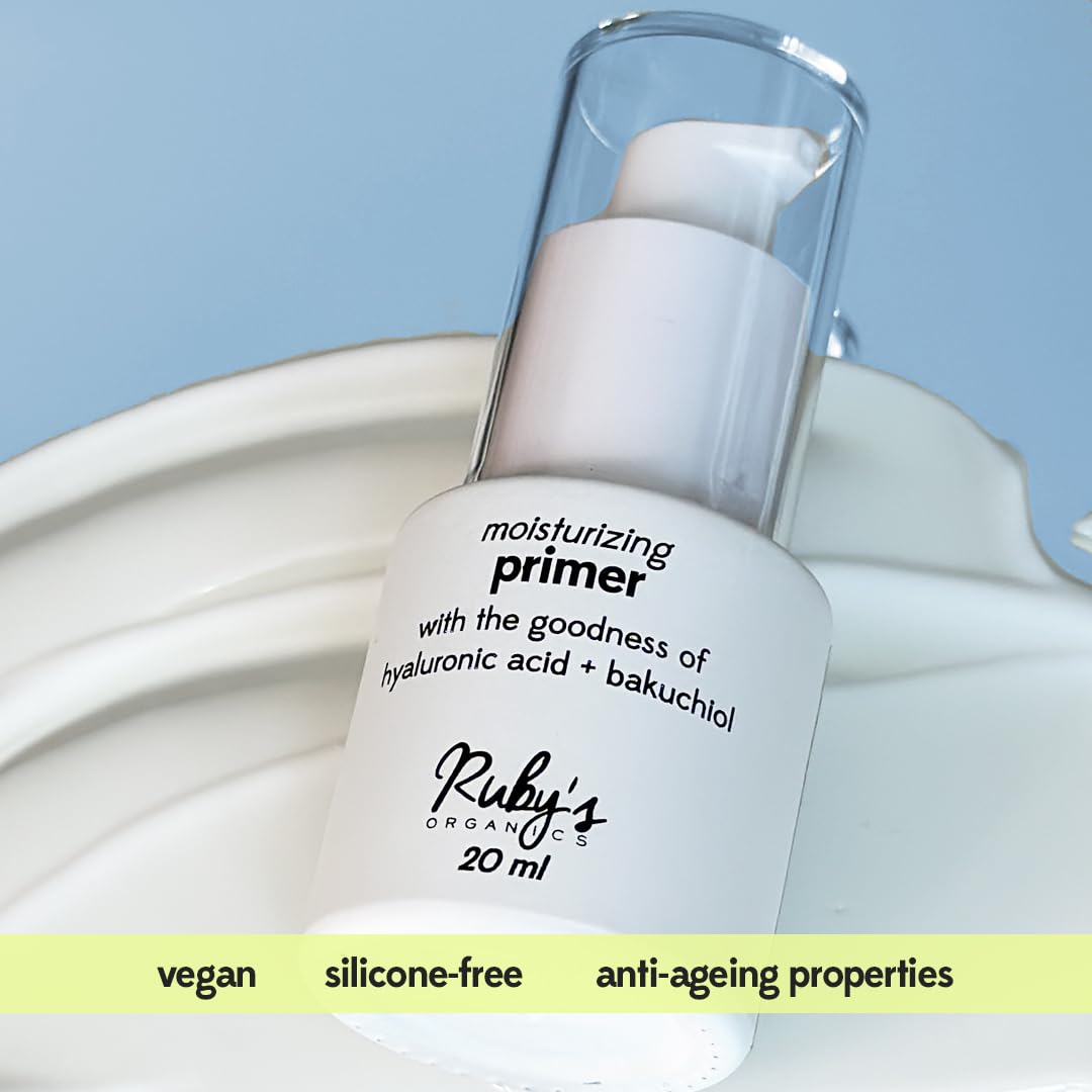Ruby's Organics Primer for Face Makeup- Infused with Hyaluronic Acid and Bakuchiol, Moisturizing, Hydrating, Non-Greasy, Lightweight, Minimise Pores and Fine Lines, All Skin Type, Vegan - 20ml