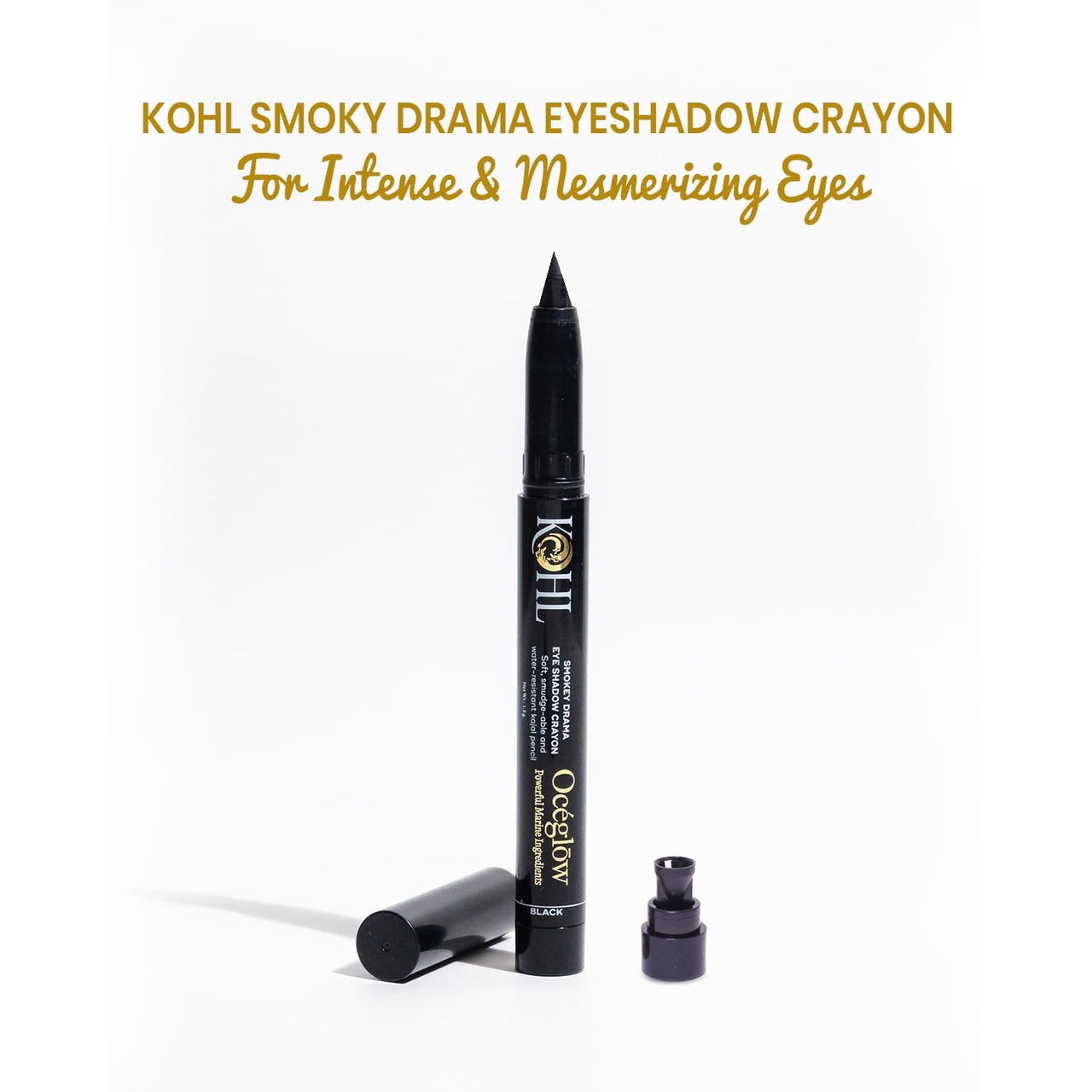 OCEGLOW-Powerful Marine Extracts Smoky Drama Black Matte Kajal Pencil For Women | 24Hr Long-Lasting Kajal Pencil | Versatile, Water-Proof And Smudge-Proof| - 1.8Gm