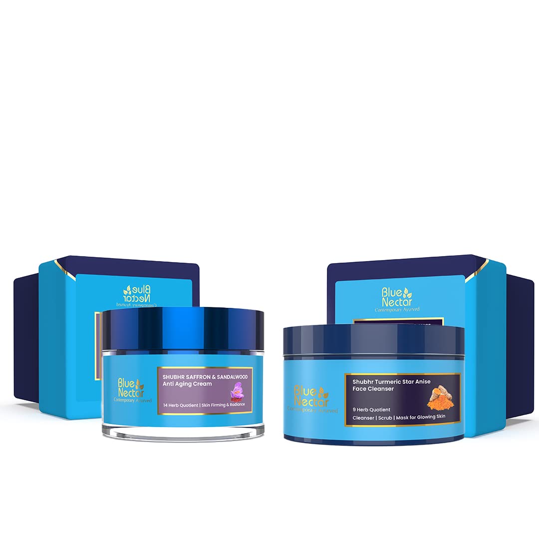 Blue Nectar Anti Aging Saffron Sandalwood Cream Women And Turmeric Face Ubtan, 2 Count