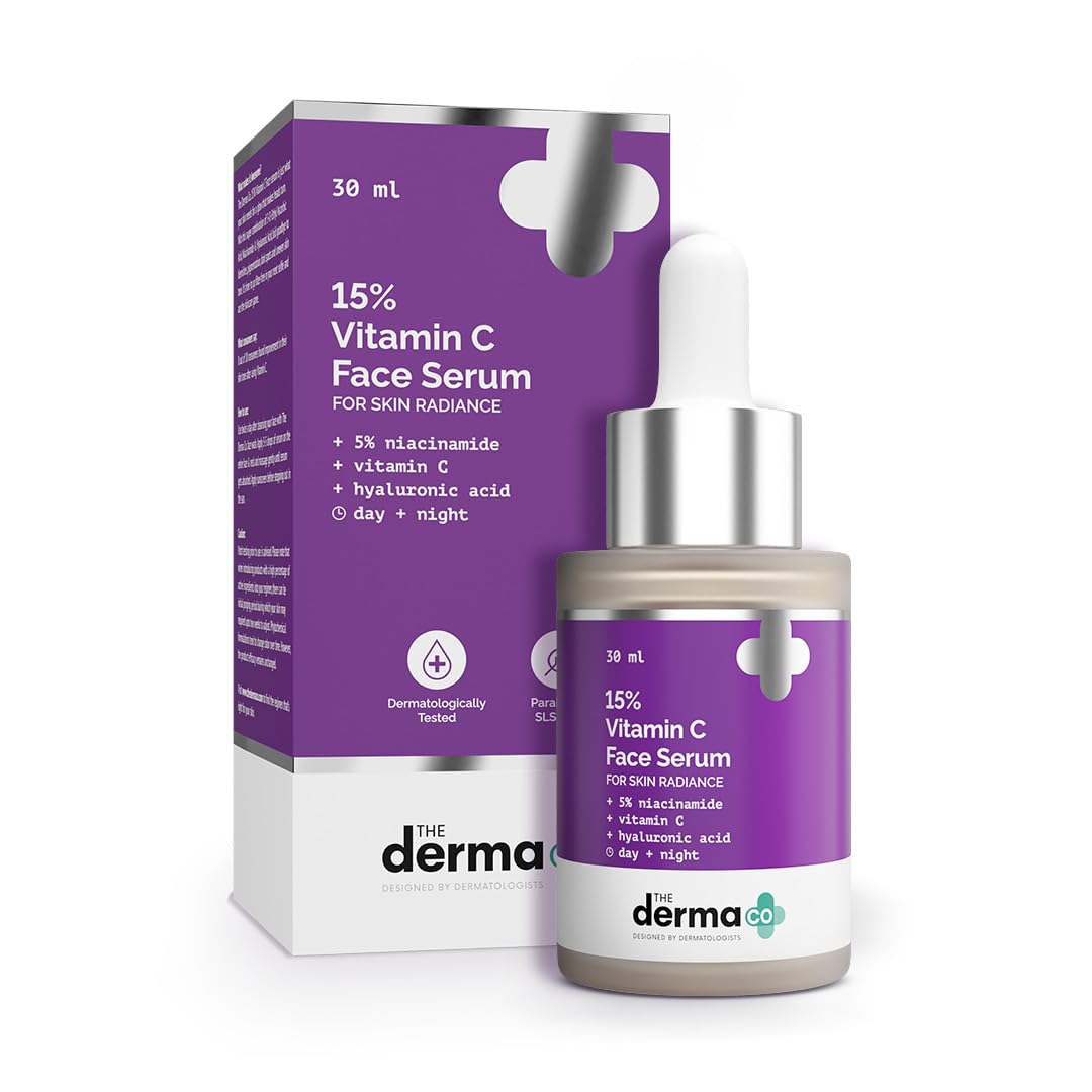 The Derma Co 15% Vitamin C Face Serum with 5% Niacinamide & Hyaluronic Acid|For Skin Radiance|Non Irritating & Non Sticky|Brightening Serum For Dull Skin|Reduces Dark Spots|Treats Pigmentation|30 ml