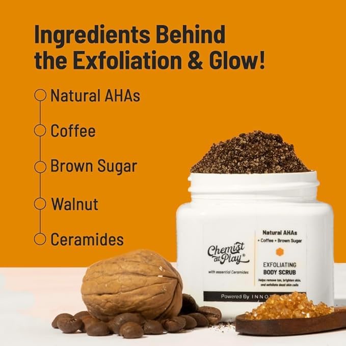 Chemist at Play Exfoliating Body Scrub For Removing Tan & Dead Skin Cells + Brightening Boost Face Wash with 30x Vitamin C 100 ml