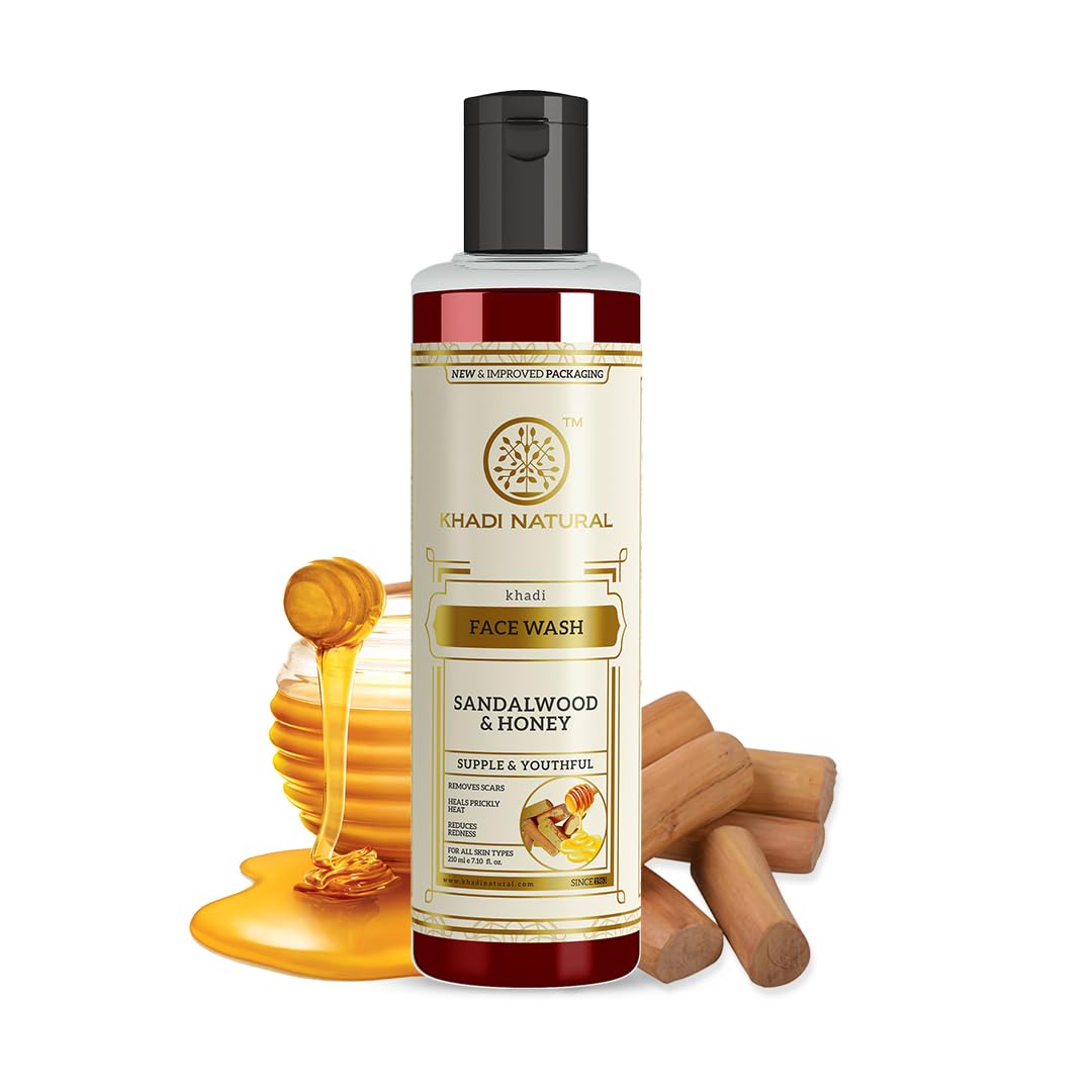 Khadi Natural Sandalwood & Honey Face Wash | Face Wash for Reducing Scars & Blemishes | Face Wash for Healthy Skin | Suitable for All Skin Types (210 ml)