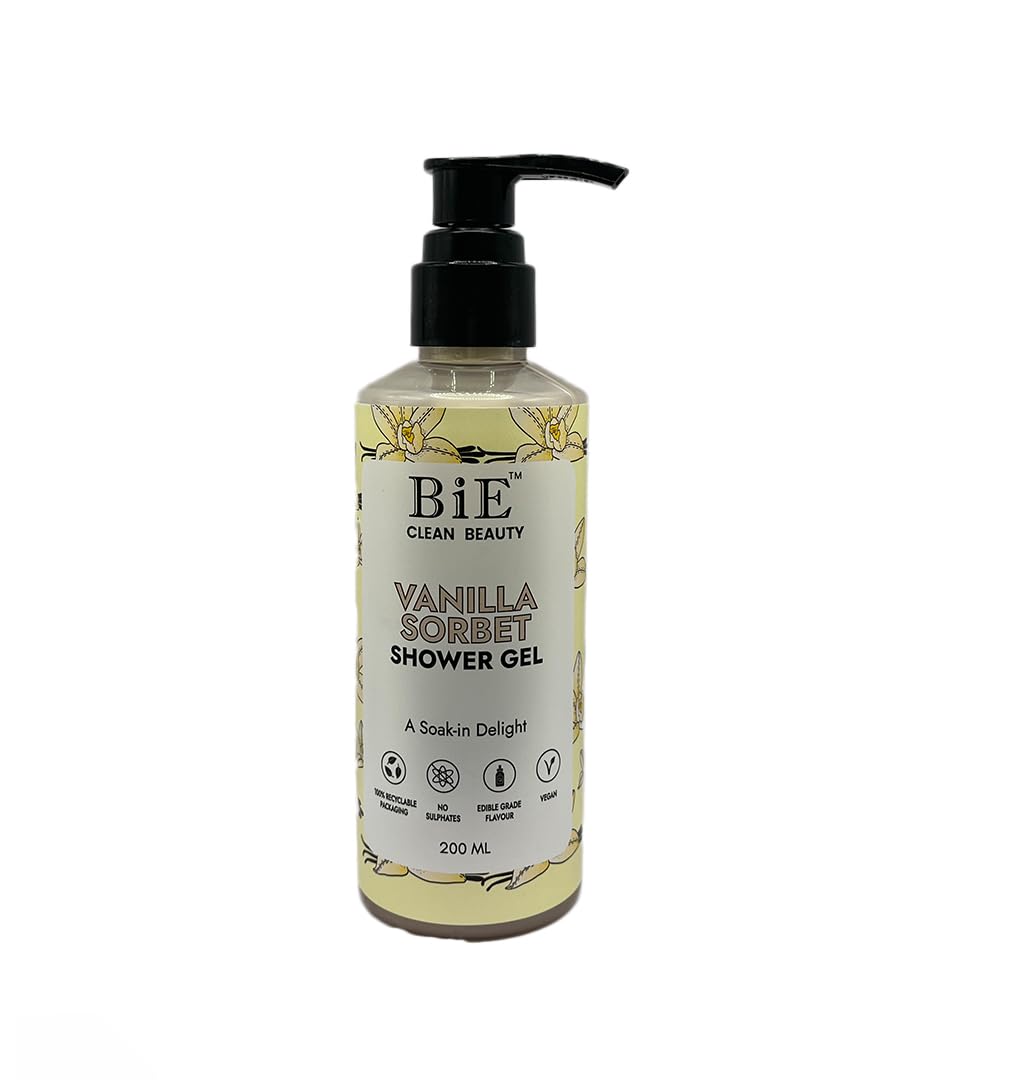 BiE - Vanilla Sorbet Shower Gel | Infused with Aloe Vera, Trehalose & Vanilla Extracts | Hydrating & Refreshing Body Cleanser | 200ml