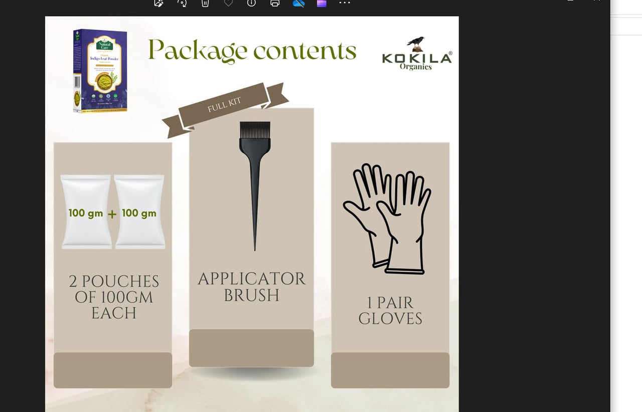 Kokila Indigo Powder 100% Naturals & Organic Hair Coloring, Protects hair from Damage, Dark Brown Color - 1 Box (2 Pouches - 100Gm each) 200Gm