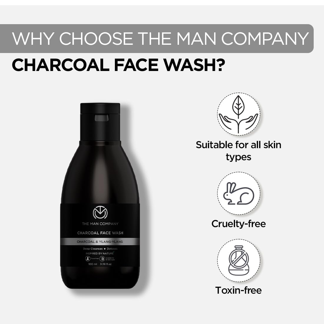 The Man Company Activated Charcoal Face Wash for Men - 100ml | Exfoliating & Brightening Face Wash | Enriched with Ylang Ylang & Argan Essential Oils | Anti Pollution, Acne Oil Control | Deep Cleansing | Blackheads Removal