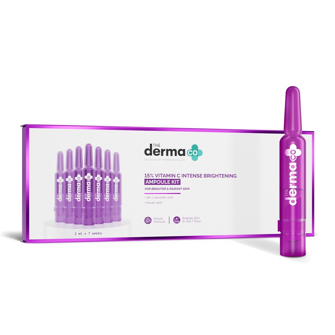 The Derma Co 15% Vitamin C Serum Intense Brightening Ampoule Kit|Radiant & Glowing Skin In 7 Days|7 Fresh Mix|Brightening For Dull Skin|Most Potent Vitamin C (L-Ascorbic Acid)|Ferulic Acid - 14 Ml