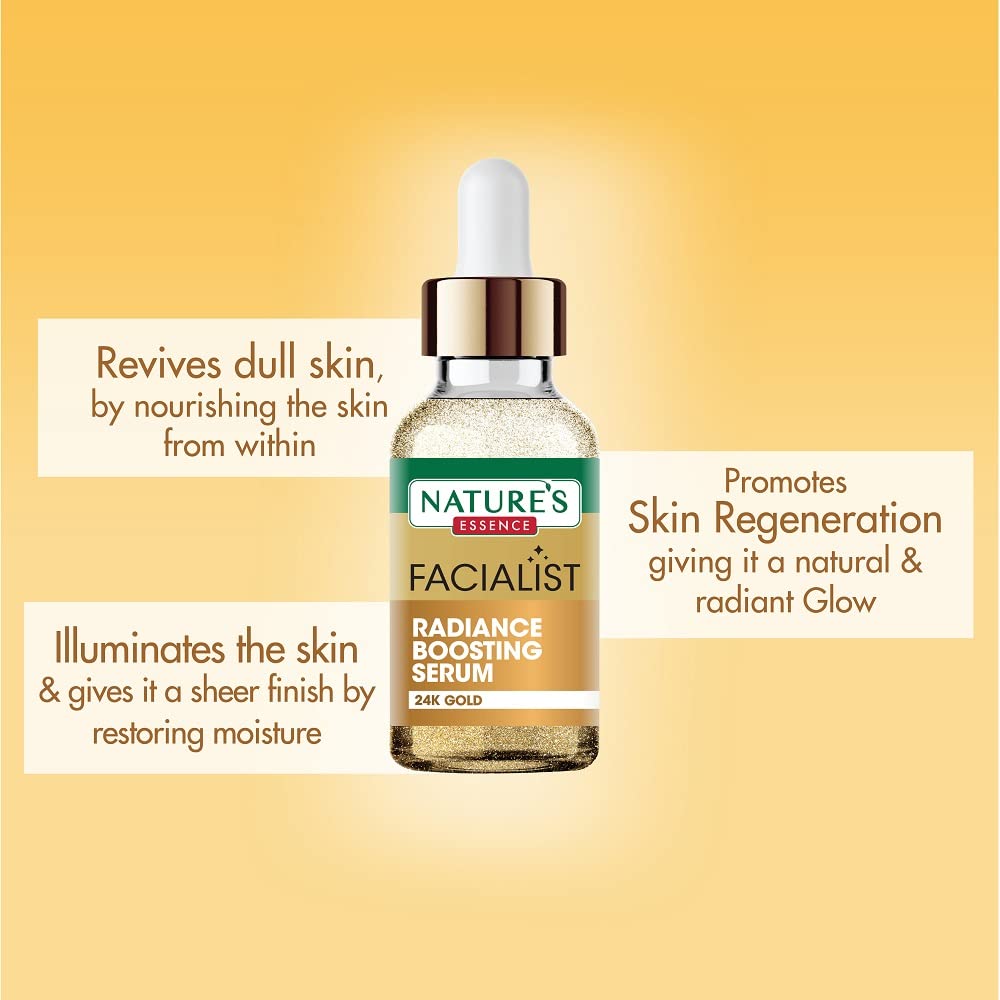 NATURES ESSENCE 24K Liquid Gold Radiance Boosting Serum | Face Serum For Glowing Skin, 30Ml