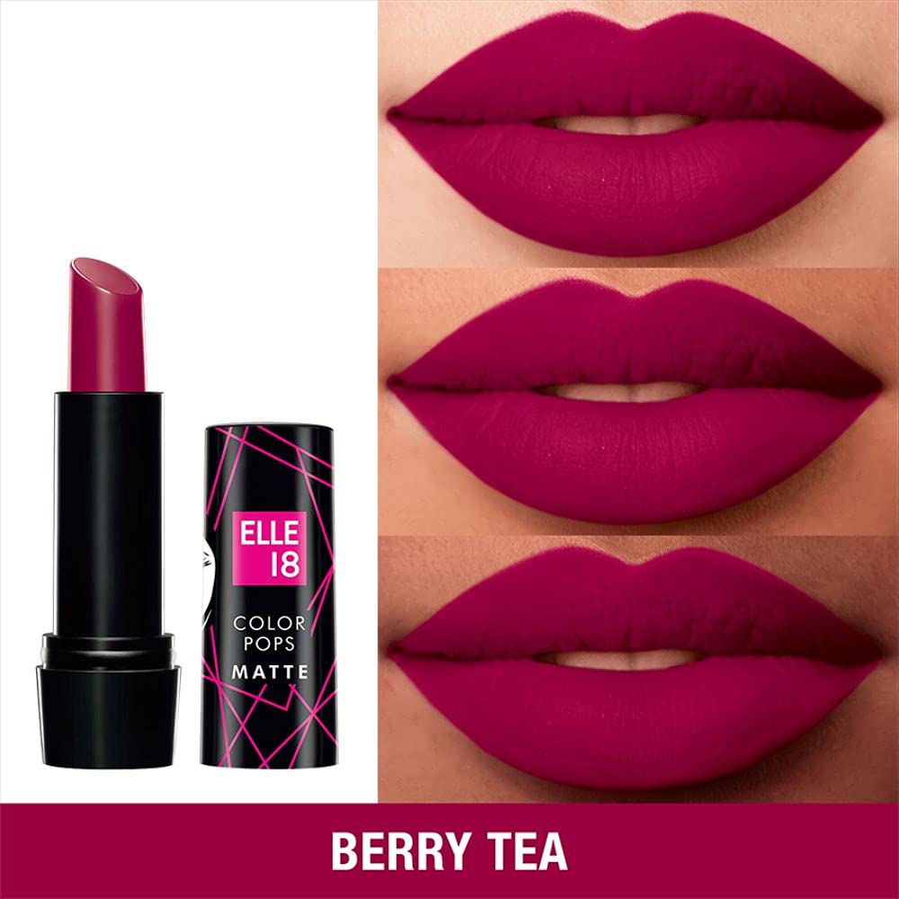 Elle 18 Matte, Glossy Finish Nail Pops Color 161, 5 Ml & Elle 8 Lipstick Berry Tea (Matte)
