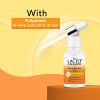 Lacto Calamine Vitamin C Face Serum with 98% Pure Vitamin C Complex | 30ml | Glowing Skin with Niacinamide | Vitamin C Serum For Dark Spots Reduction & Moisturization | Pollushield, Vitamin E, B3 & B5