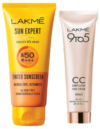 Lakmé Sun Expert Tinted Sunscreen 50 Spf, 100 G & 9 To 5 Cc Cream, 03 - Bronze, Light Face Makeup With Natural Coverage, Spf 30 - Conceal Dark Spots, 30 G - All Skin Type