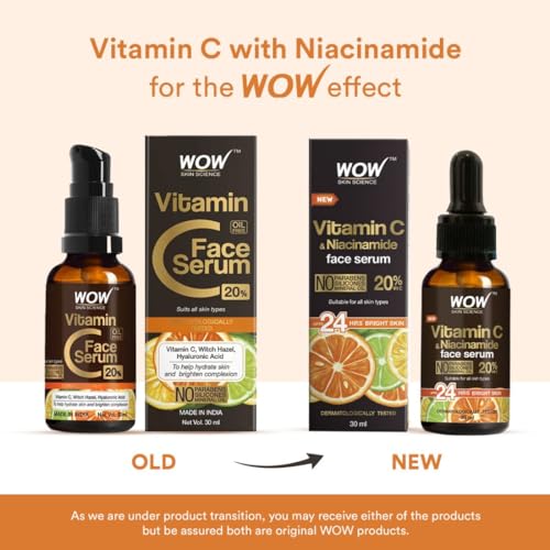 WOW Skin Science Brightening 20% Vitamin C Face Serum | Boost Collagen and Elastin for Anti aging, Skin Repair | For Dark Circles, Fine Lines | Glowing Skin | Hydrates | 30 ml