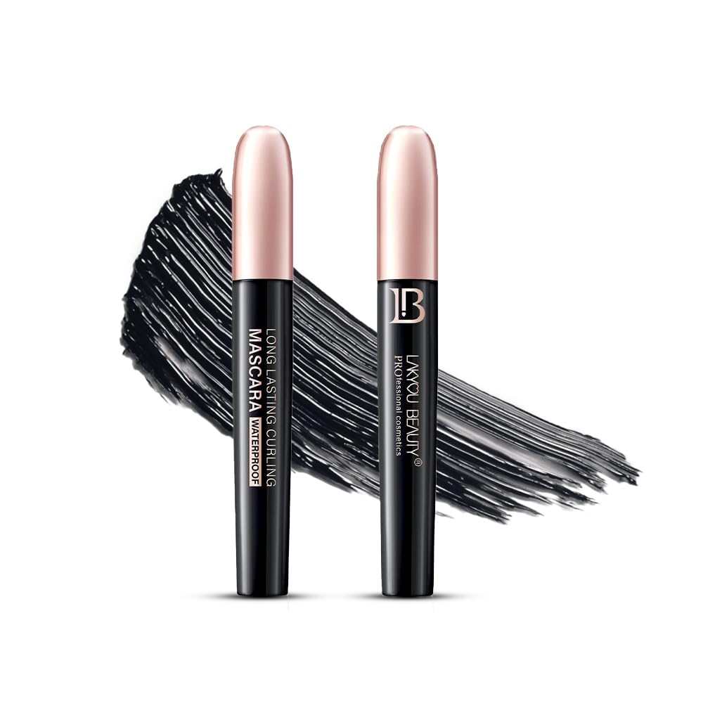 Lakyou Beauty Long Lasting Curling Mascara | Waterproof | 24-Hour Hold | Smudge-Proof | Volumizing & Curling Formula | Pack Of 2
