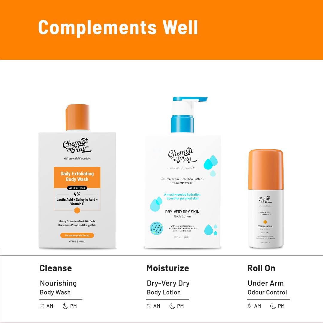 Chemist At Play 1% Salicylic Acid Exfoliating Body Wash 236ml | Paraben & SLS Free | Enriched with Vitamin E & Murumuru | Gentle Exfoliating Shower Gel | Prevents Dry, Rough, Bumpy Skin | Men & Women