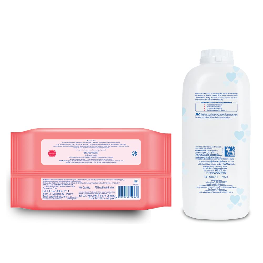 Johnson's Baby Skincare Wipes with Lid, 144's +Johnson's Baby Powder 400g