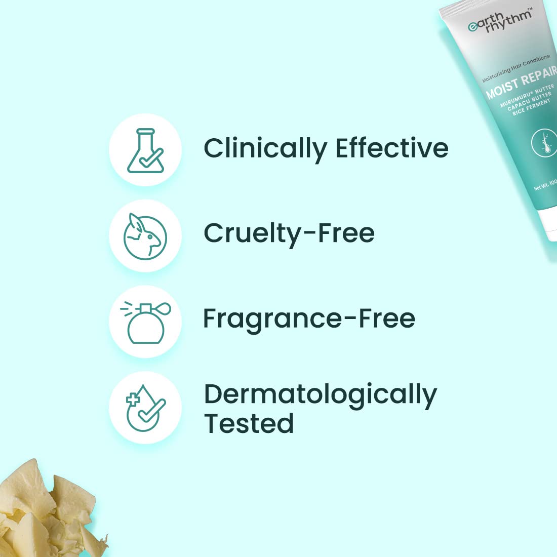 Earth Rhythm Moist Repair Murumuru Butter Hair Conditioner for Dry & Frizzy Hair Locks Moisture, Repairs Damage, Enhance Curls, Murumuru Butter, Capacu Butter, Rice Ferment - 100 Millilitre