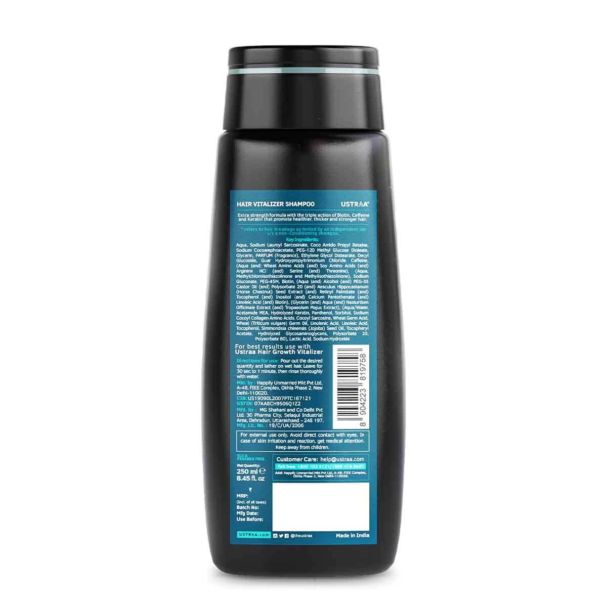 Ustraa Hair Vitalizer Shampoo - 250ml | Dermatologically Tested, Helps Keeps Your Hair Healthy & Hair Growth Cream - 100g | Helps improve Hair Roots Strengthen