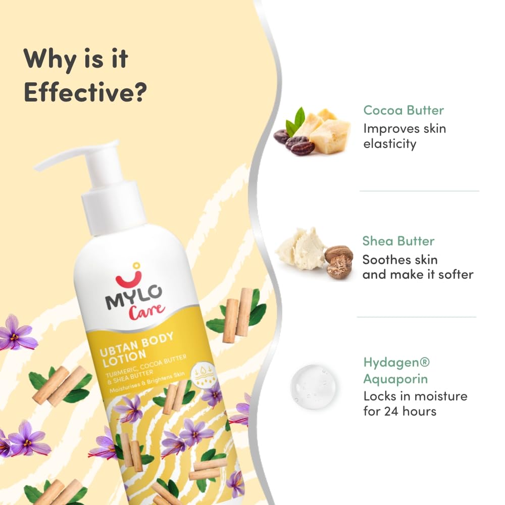 Mylo Veda Ubtan Body Lotion-275ml for Glowing Skin with the Goodness of Nalpamaradi Oil, Turmeric, Cocoa Butter & Shea Butter, Free from Parabens, Sulfates, Phthalates, Mineral Oil for All Skin Types