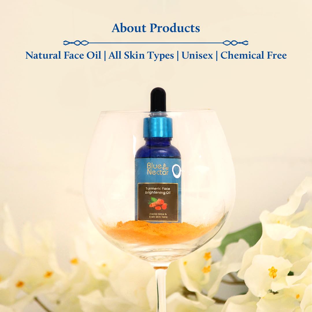 Blue Nectar Turmeric Face Serum for Glowing Skin | Plant Based Face Oil for Glowing Skin | Tan Removal Skin Brightening Serum for Face (16 Herbs, 30 ml)