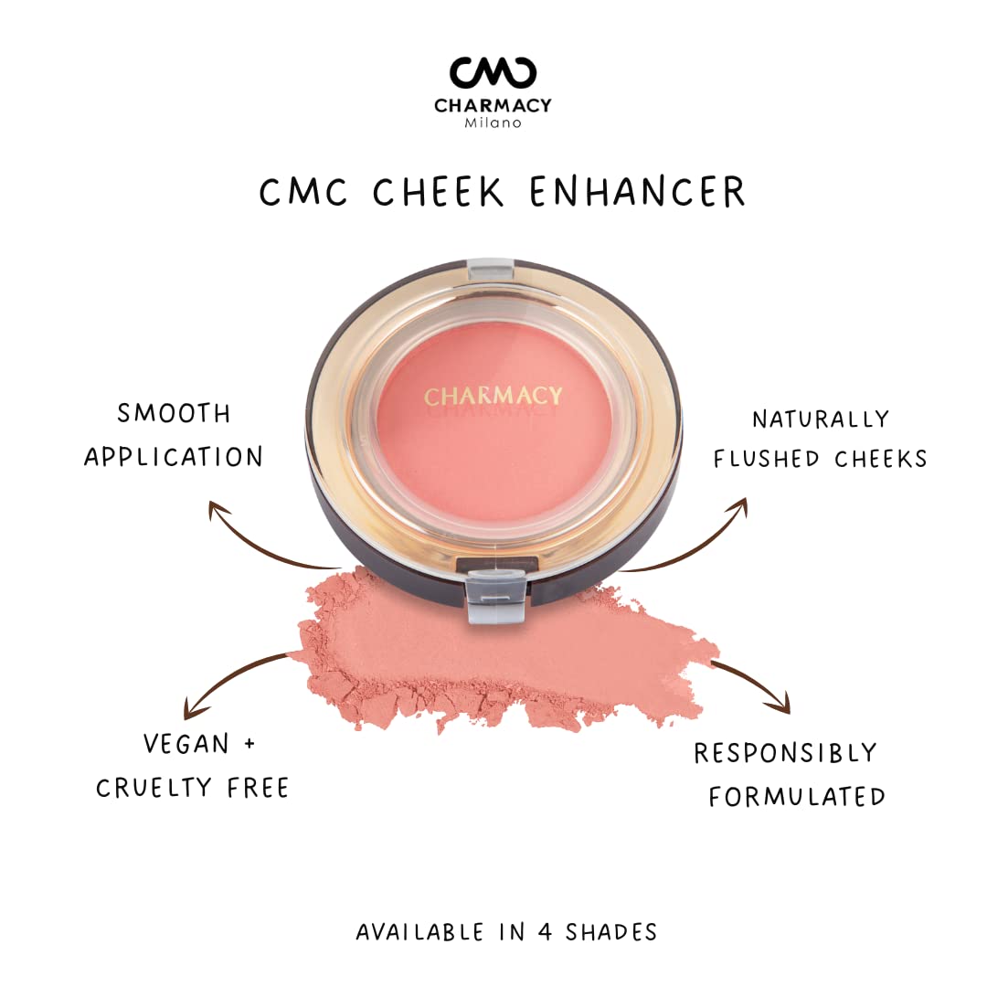 Charmacy Milano Cheek Enhancer (Pink 01) - 4 g, Light Weight, Blendable, Natural Look, Sunkissed Effect, Velvet Soft Pressed Powder, Smooth Application, Vegan, Cruelty -Free, Toxin-Free