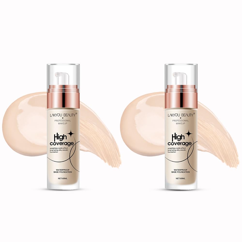 Lakyou Beauty High Coverage Base Foundation | Waterproof | Long Lasting | Light Weight | Shade-01(White Ivory) | Pack Of 2