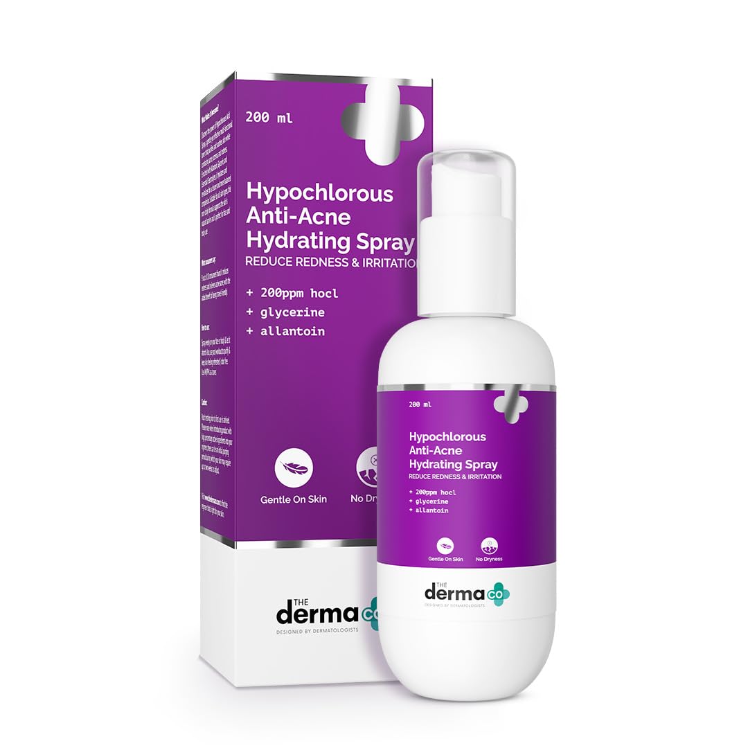 The Derma Co Hypochlorous Anti-Acne Hydrating Spray - 200ml|Relief Acne & Eczema|Reduces Redness & Irritation|Anti-microbial & Anti-inflammatory|Alcohol & Fragrance Free Face Toner for Women & Men