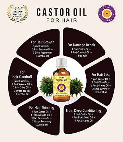 Deve Herbes Pure Castor Oil (Ricinus communis) with Glass Dropper Natural Therapeutic Grade Cold Pressed 50ml