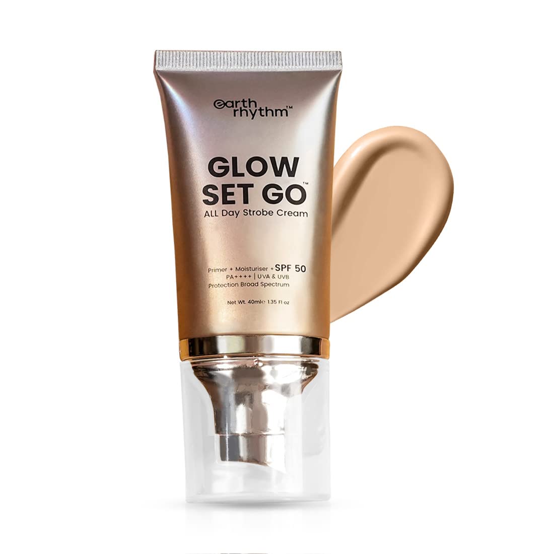 Earth Rhythm Glow Set Go Multipurpose Strobe Cream Spf 50 PA++++ | Used As Moisturizer, Primer, Highlighter | Cocoa Butter, Vitamin E - Pearly Glow- 40ml