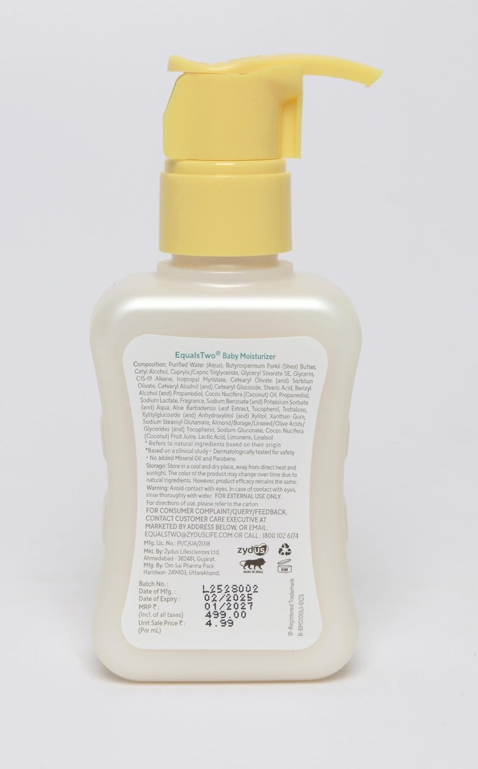 EQUALSTWO Baby Moisturizer, 100ml, 100% Natural Coconut based Daily Baby Skin Care Body Lotion for Nourishing Skin, All Skin Types, PH 5.5, Dermatalogically Tested, No Parabens No Sulphates, Pack 1