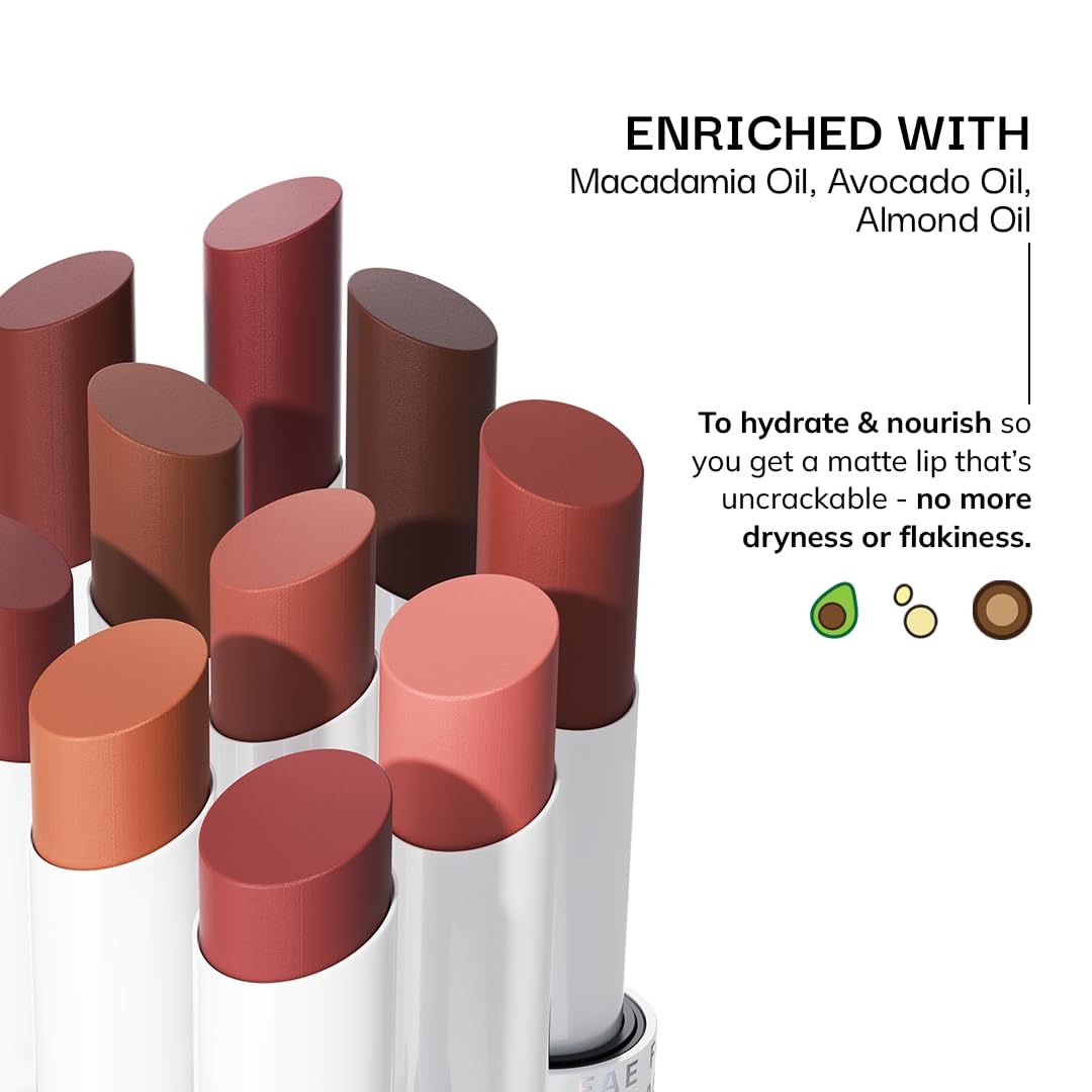 FAE Beauty Modern Matte Lipstick | Comfortable Cushion Matte Formula | One Stroke Application | Longwear | Richly Pigmented (Shade Boujee)