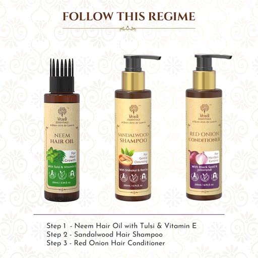 Khadi Essentials Sandalwood Rose Hair Shampoo with Geranium, Vetiver, Bhringraj Oil, For Hair Strengthening, Growth, 200ml SLS Paraben Free Cleanser, Multicolor