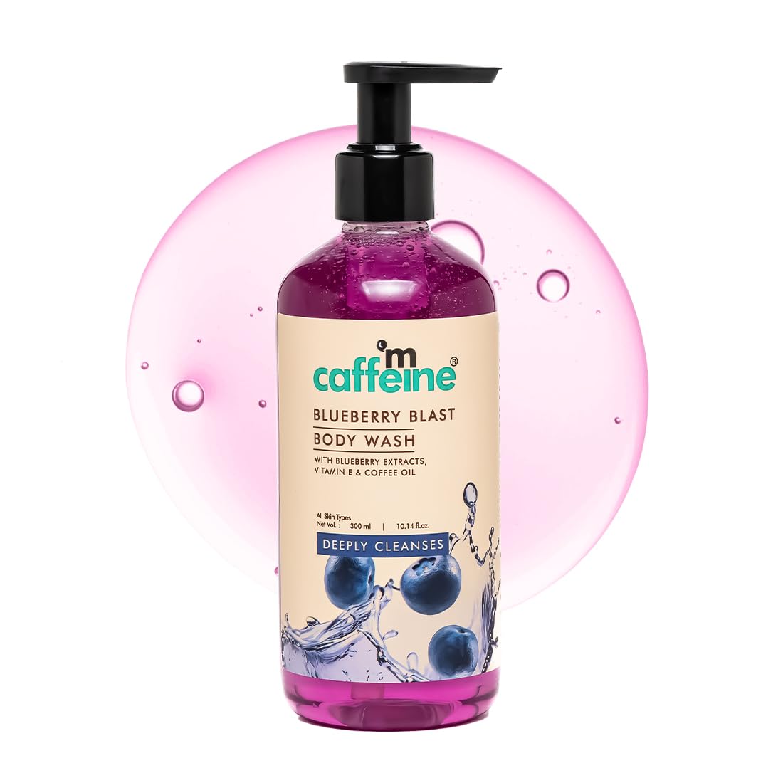 mCaffeine Blueberry Blast Body Wash with Fruity Fresh Blueberry Long Lasting Fragrance | Deep Cleansing & Detan for Soft & Smooth Skin | Shower Gel | For All Skin Types | For Men & Women - 300 ml