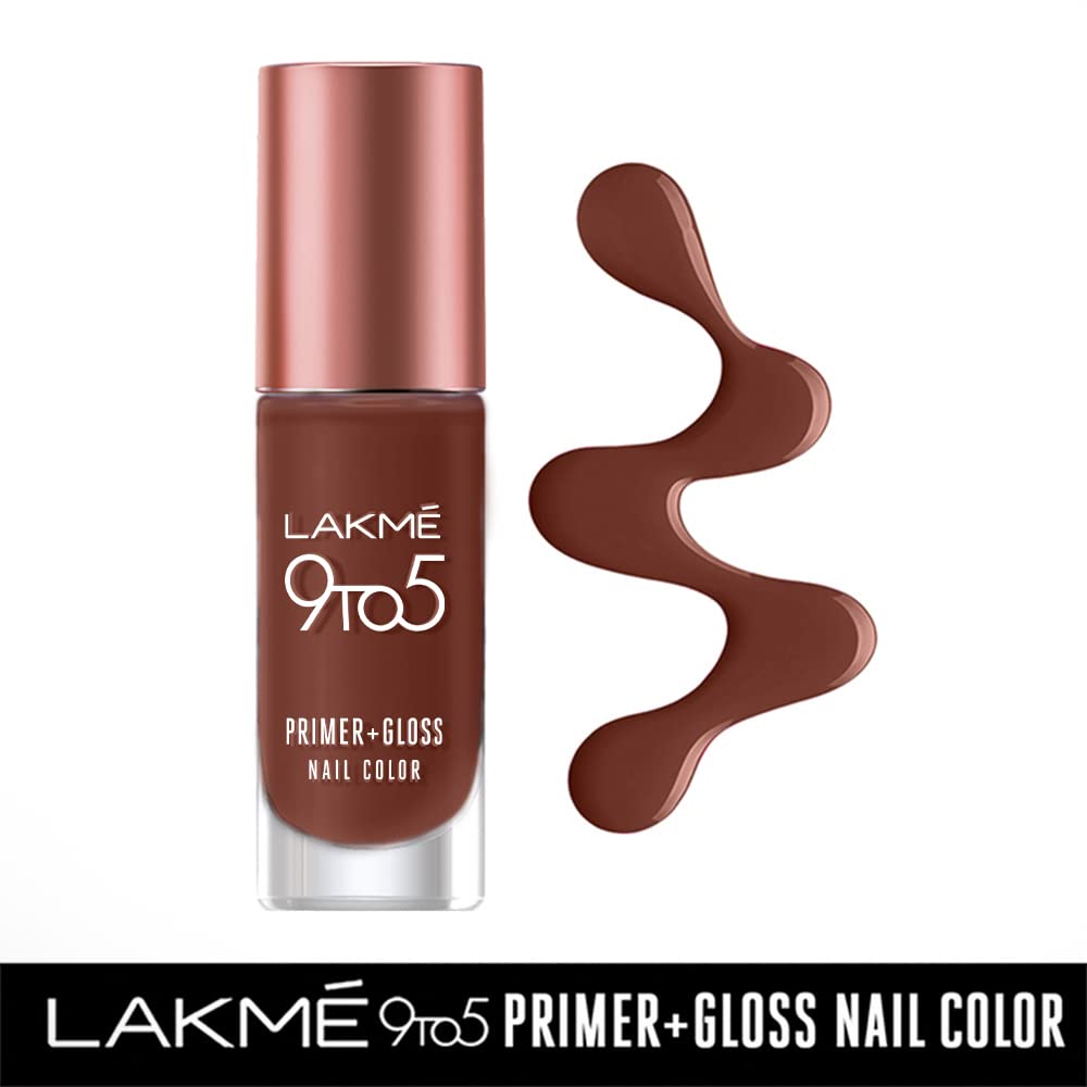 LAKMÉ 9To5 Primer + Glossy Finish Nail Colour Combo 6 ml (2 Count, Multiple bright colors, Top Coat Included, Strengthens Nails)