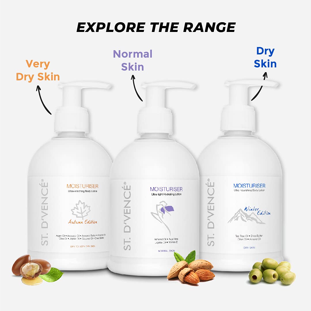 ST. D'VENCE Alpine Winter Edition Moisturizer Body Lotion for Dry Skin Women & Men | Tea Tree Oil, Shea Butter & Vitamin E | Body Lotion for Summer | Combo Pack of 2- (300 ml x 2)