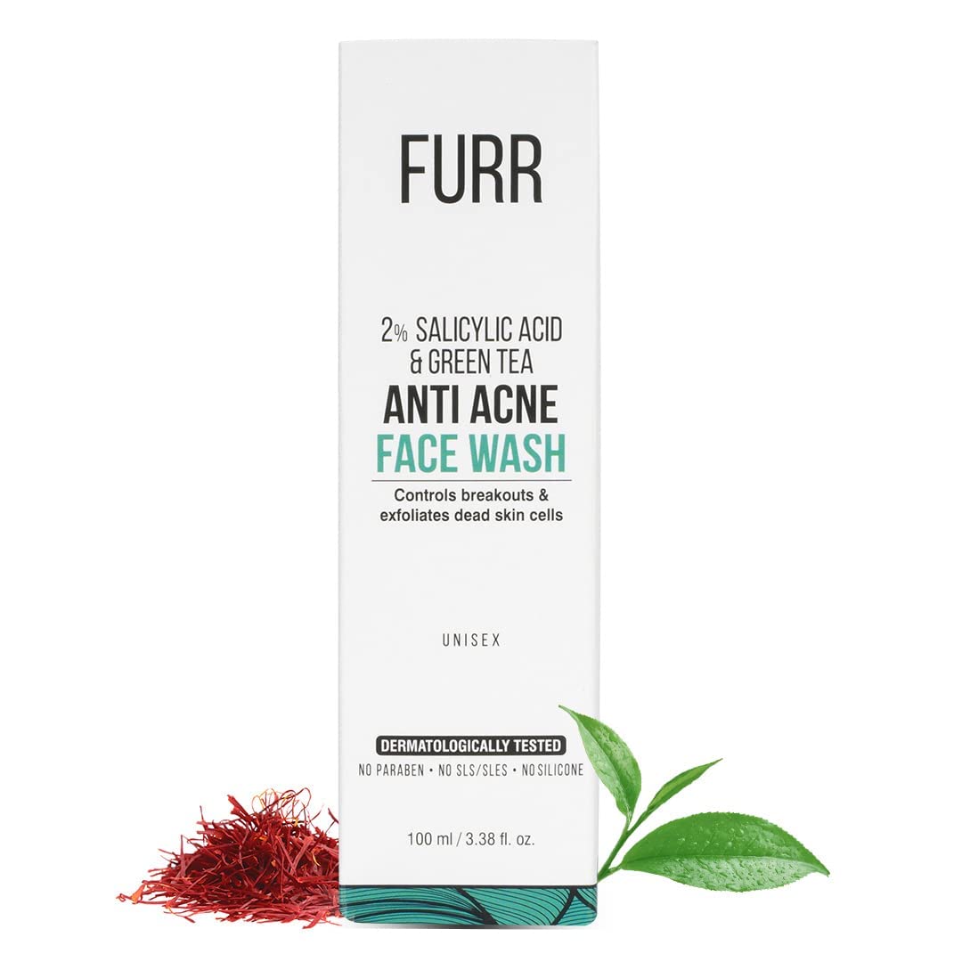 FURR Anti Acne Face Wash 2% Salicylic Acid with Green Tea | Controls Active Acne | Reduces Blemishes | Exfoliates Dead Skin Cells | Face Wash For Men & Women | 100ml