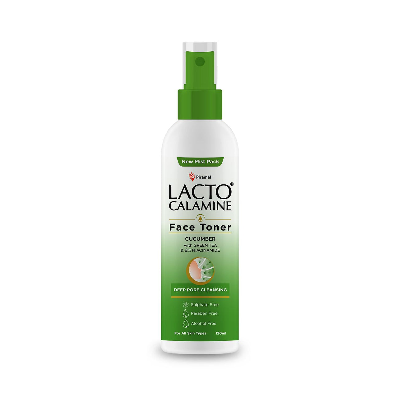 Lacto Calamine Face Toner With Cucumber | 120ml | Deep Pore Cleansing | Open Pores Tightening with Green Tea & 2% Niacinamide For Cool & Hydrated Skin | No Sulphate, No Alcohol, No Parabens