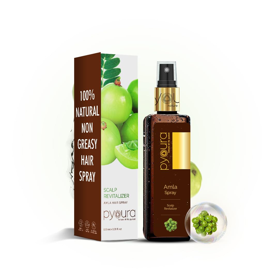 PYOURA Healthy Scalp Hair Growth Amla Spray Serum, Non-Sticky Hair Mist for Dry Itchy Scalp, Dandruff & Heat Protection, Helps Improve Henna Tone, Natural Ayurvedic Herbal Extract of Fresh Amla, 100ml