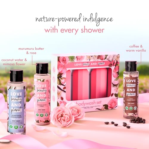 Love Beauty & Planet Indulgent Bodywash Gift Set| Coconut Water & Mimosa Flower, Rose & Murumuru Butter, Coffee & Warmn Vanilla Bodywash 100Ml Each